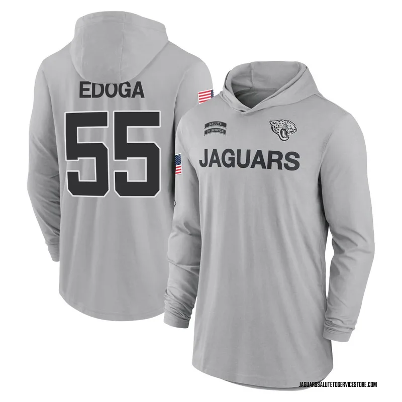Youth Chuma Edoga Jacksonville Jaguars Gray 2024 Salute to Service Lightweight Performance Long Sleeve Hooded T-Shirt