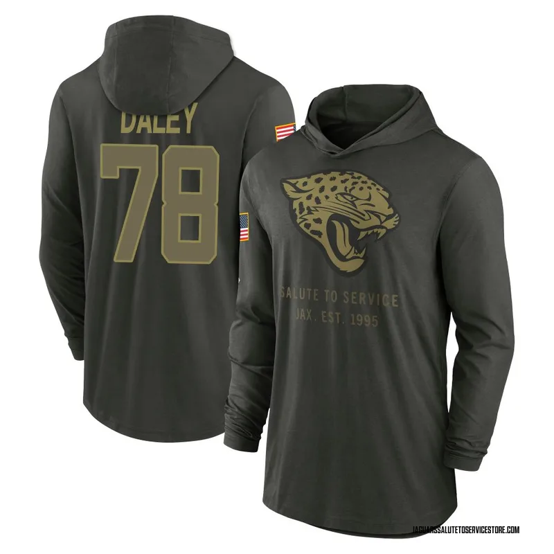 Youth Dennis Daley Jacksonville Jaguars Green Forest/ 2025 Salute to Service Sideline Lightweight Hooded Pullover Long Sleeve T-