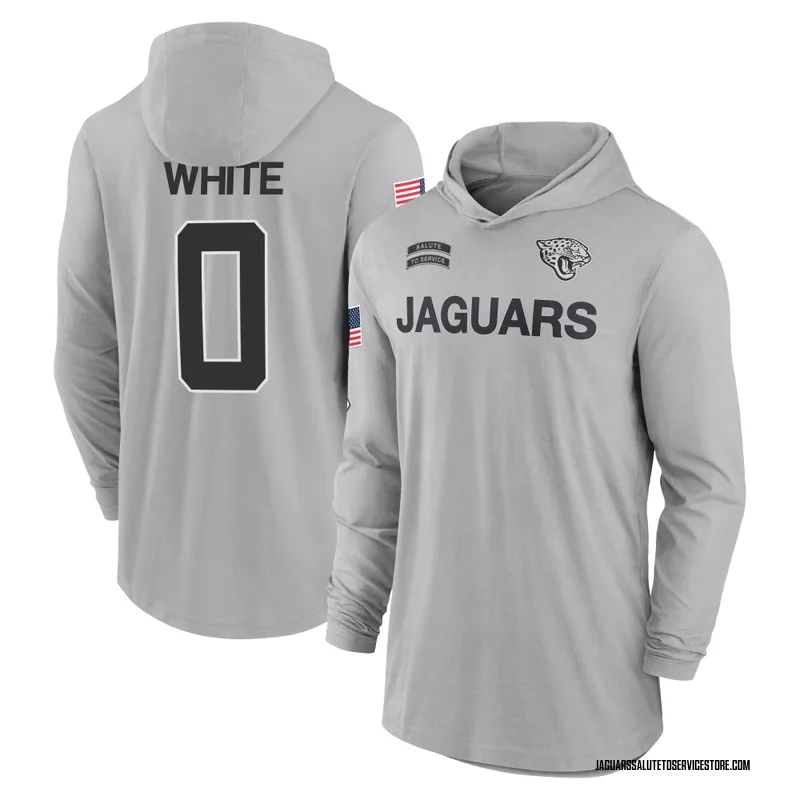 Youth Jordan White Jacksonville Jaguars Gray 2024 Salute to Service Lightweight Performance Long Sleeve Hooded T-Shirt
