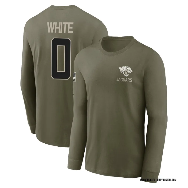 Youth Jordan White Jacksonville Jaguars Olive 2025 Salute to Service Sideline Long Sleeve T-Shirt