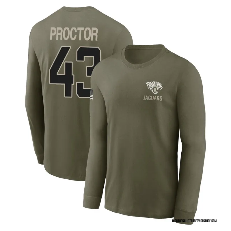 Youth Josh Proctor Jacksonville Jaguars Olive 2025 Salute to Service Sideline Long Sleeve T-Shirt
