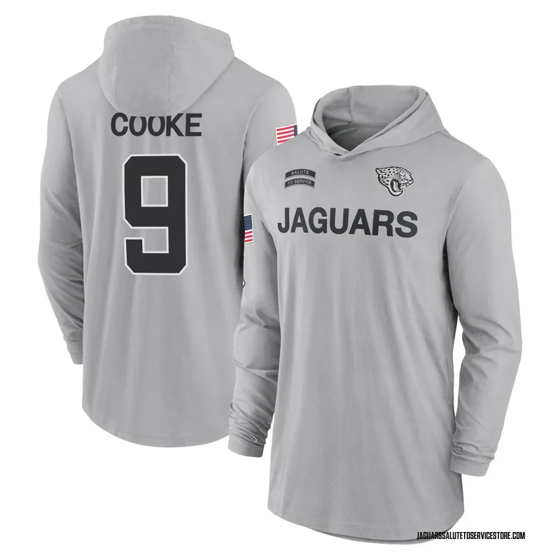 Youth Logan Cooke Jacksonville Jaguars Gray 2024 Salute to Service Lightweight Performance Long Sleeve Hooded T-Shirt