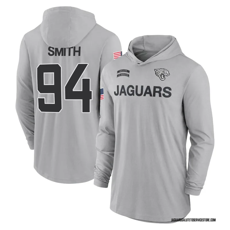 Youth Maason Smith Jacksonville Jaguars Gray 2024 Salute to Service Lightweight Performance Long Sleeve Hooded T-Shirt