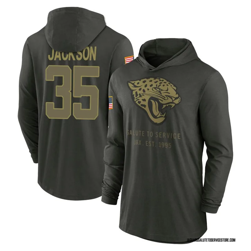 Youth Matthew Jackson Jacksonville Jaguars Green Forest/ 2025 Salute to Service Sideline Lightweight Hooded Pullover Long Sleeve