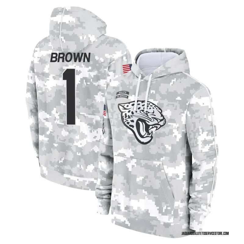 Youth Montaric Brown Jacksonville Jaguars Camo Arctic 2024 Salute to Service Club Fleece Pullover Hoodie