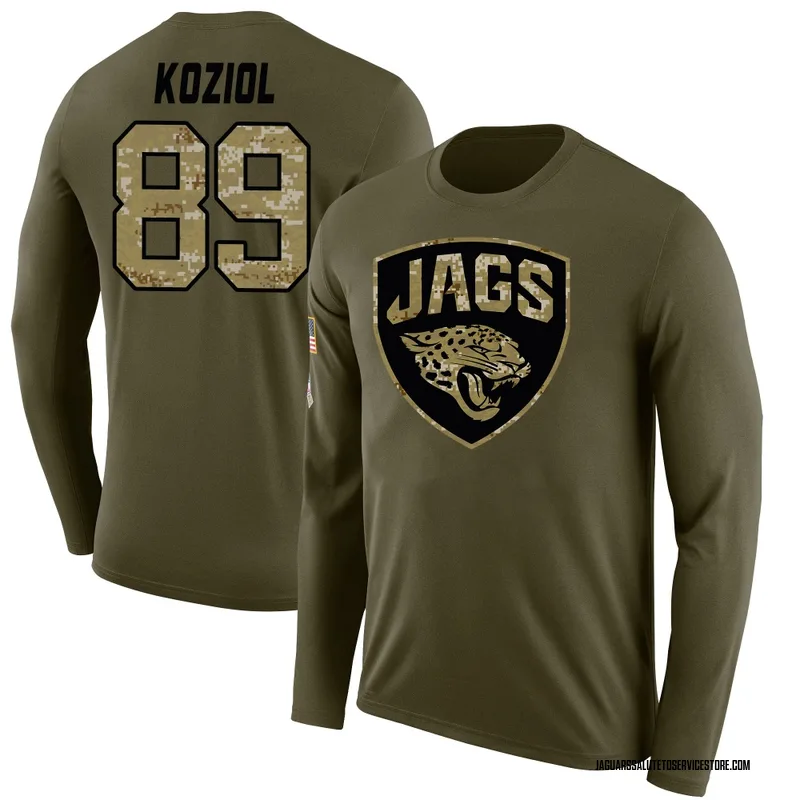 Youth Tanner Koziol Jacksonville Jaguars Legend Olive Salute to Service Sideline Long Sleeve T-Shirt