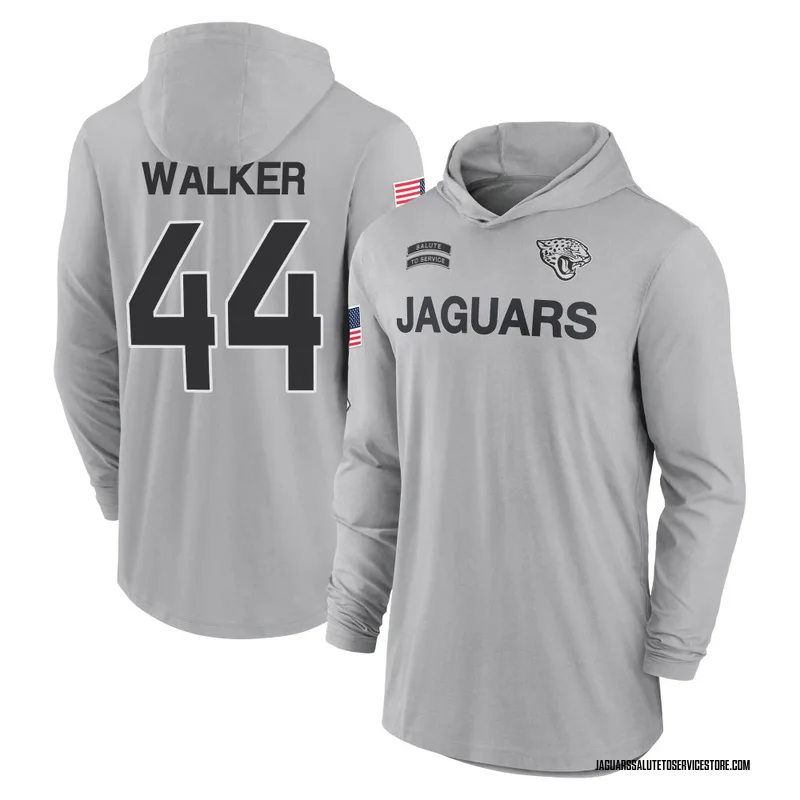 Youth Travon Walker Jacksonville Jaguars Gray 2024 Salute to Service Lightweight Performance Long Sleeve Hooded T-Shirt
