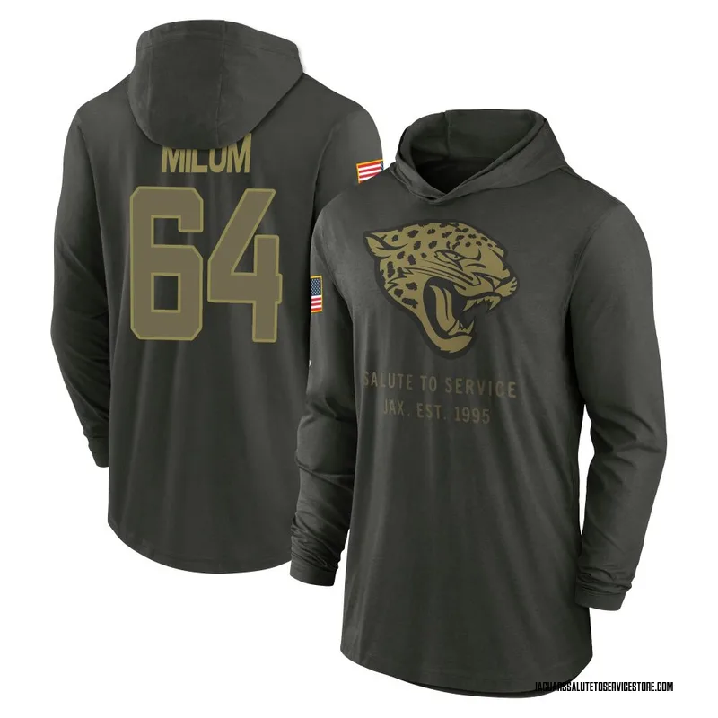 Youth Wyatt Milum Jacksonville Jaguars Green Forest/ 2025 Salute to Service Sideline Lightweight Hooded Pullover Long Sleeve T-S